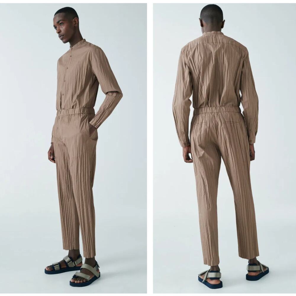 COS Pleated Cotton-Mix Trousers Taupe Tan Sz 38R NWT $129 {AA28}
